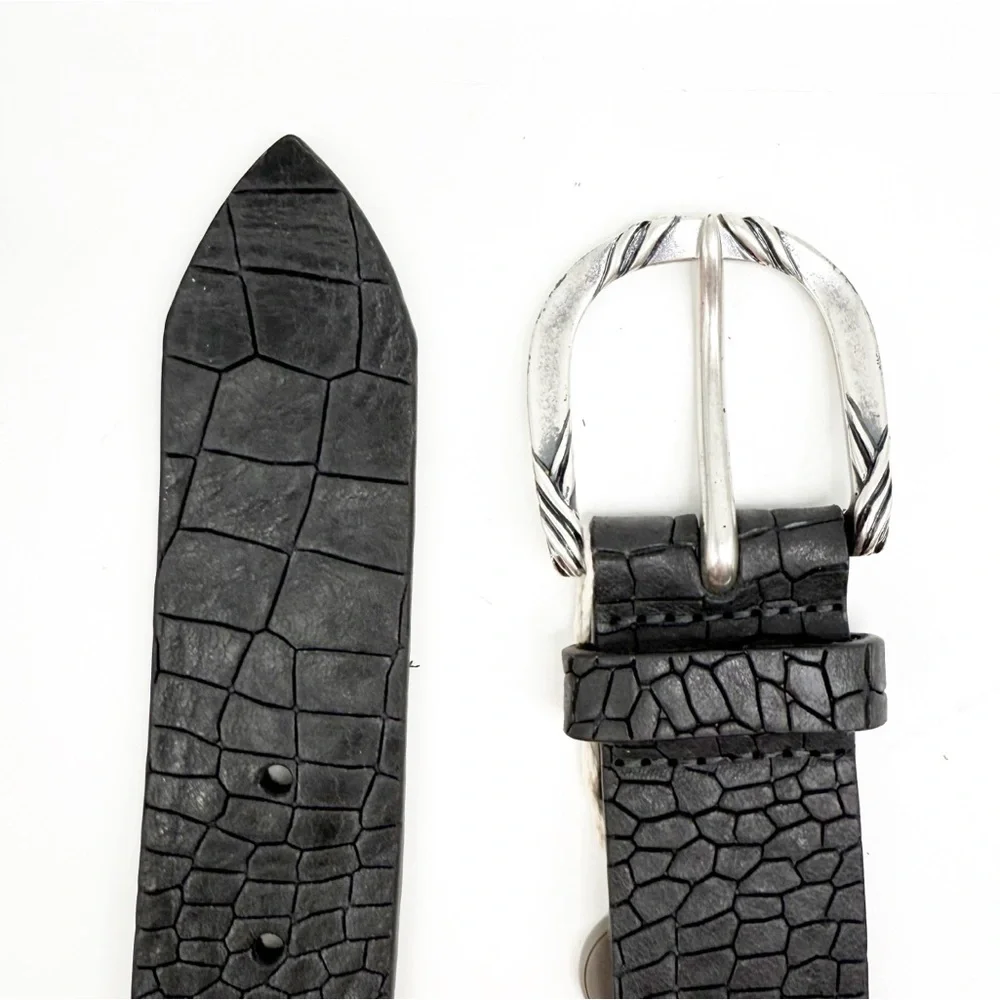 Orciani Handmade Crocodile Emobossed Matte Leather Italian Made Black Belt, XS